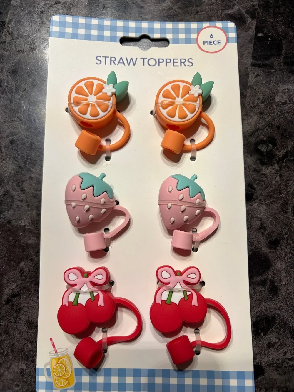 Fruit Straw Toppers - Orange, Pink & Red (6-Pack)